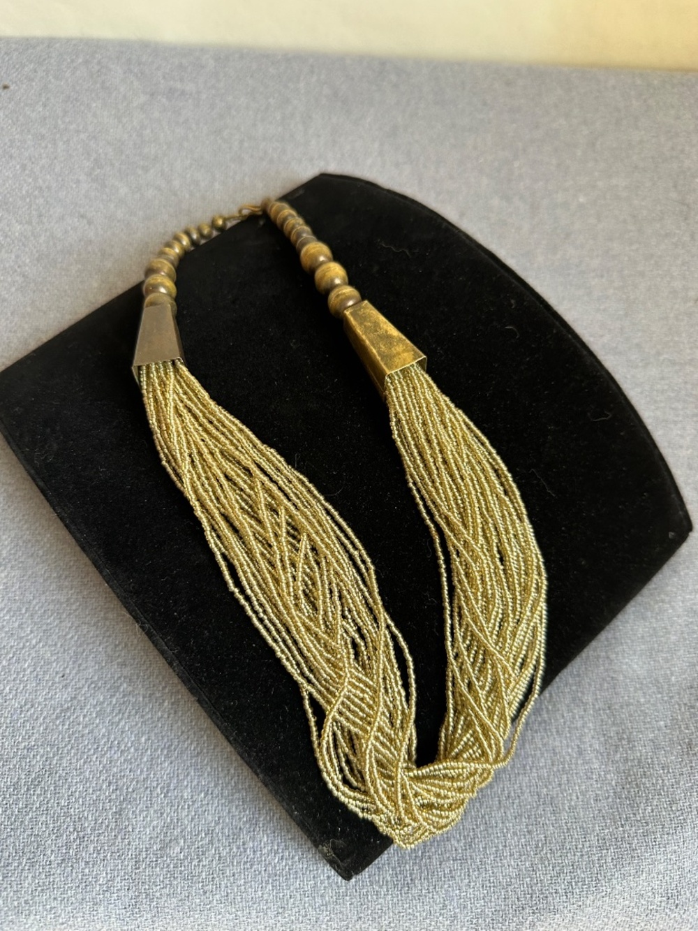 Vintage Multi-Strand Seed Bead Rope Necklace Antiqued Metal Accents - Picture 8 of 10